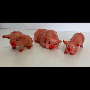 Vintage CDGC Set Of 3 Pink Hand Painted Lazy Pigs Figurines Decor Japan Label